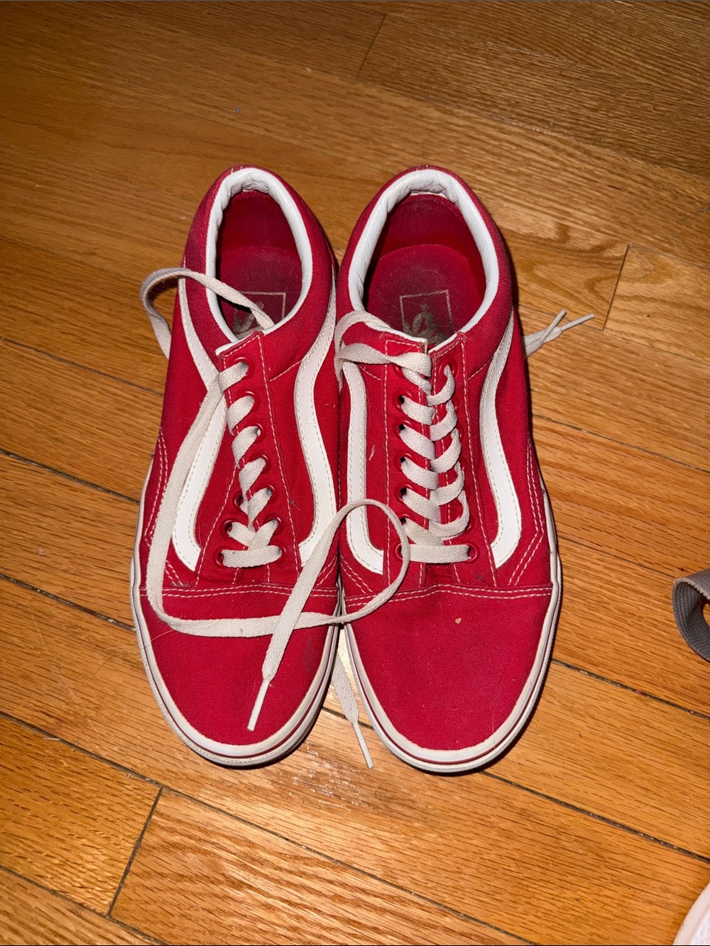 Vans Red Low-Top Canvas Sneakers with White Stripe